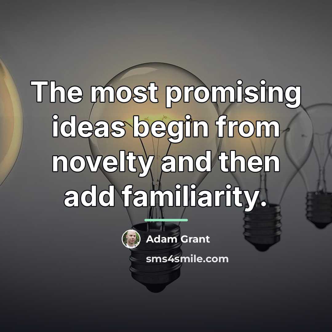 “The most promising ideas begin from novelty and then add…” quote by Adam Grant