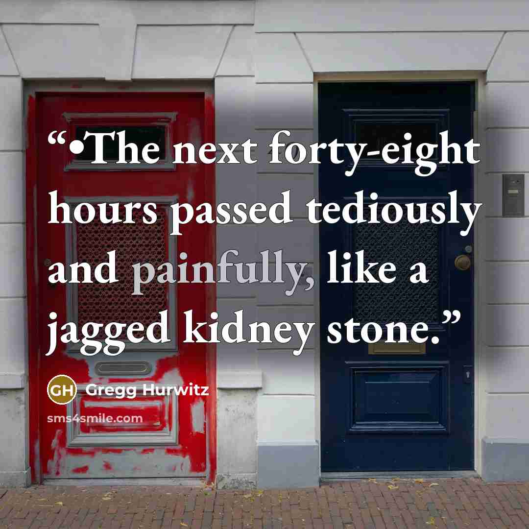 “•The next forty-eight hours passed tediously and painfully, like a jagged kidney stone.” quote by Gregg Hurwitz