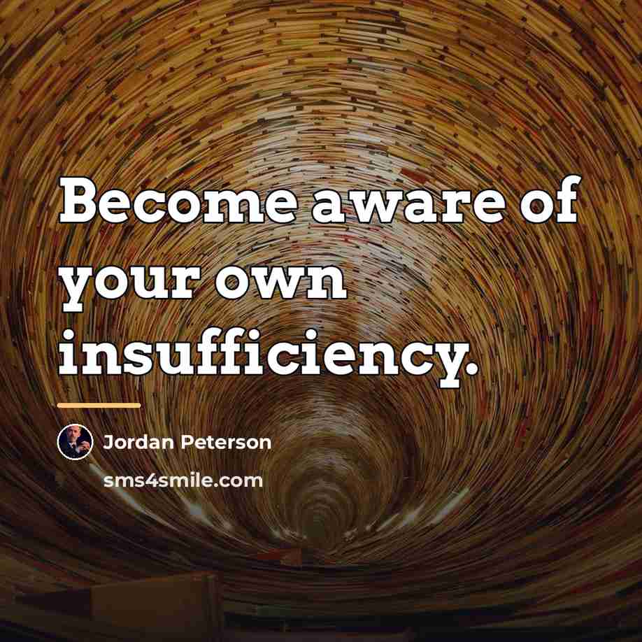 “Become aware of your own insufficiency.…” quote by Jordan Peterson