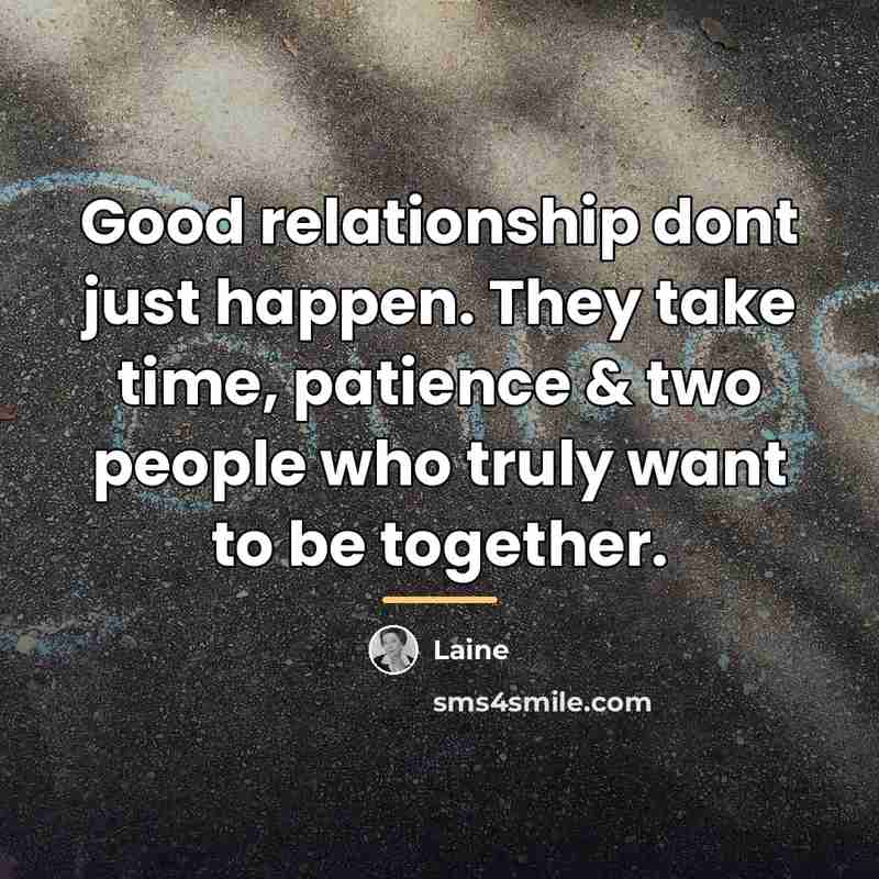 “Good relationship dont just happen. They take time, patience &…” quote by Laine