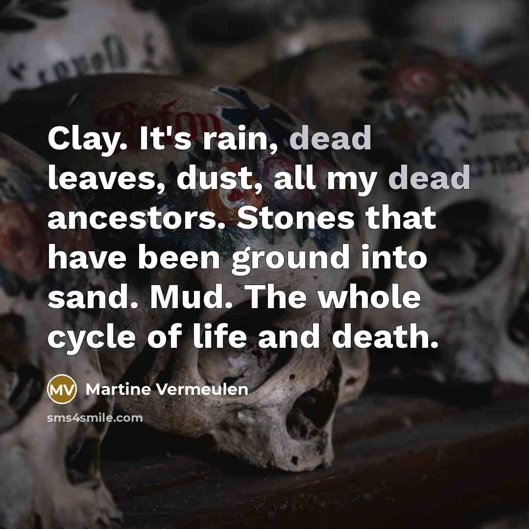 “Clay. It's rain, dead leaves, dust, all my dead ancestors. Stones that have been ground into sand. Mud. The whole cycle of life and death.” quote by Martine Vermeulen