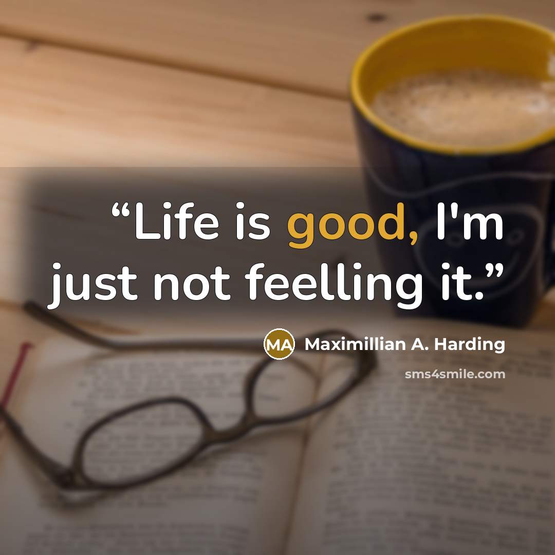“Life is good, I'm just not feelling it.” quote by Maximillian A. Harding