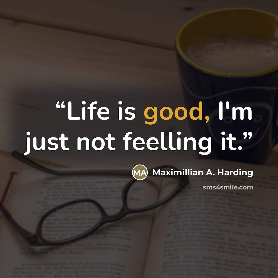 “Life is good, I'm just not feelling it.” quote by Maximillian A. Harding
