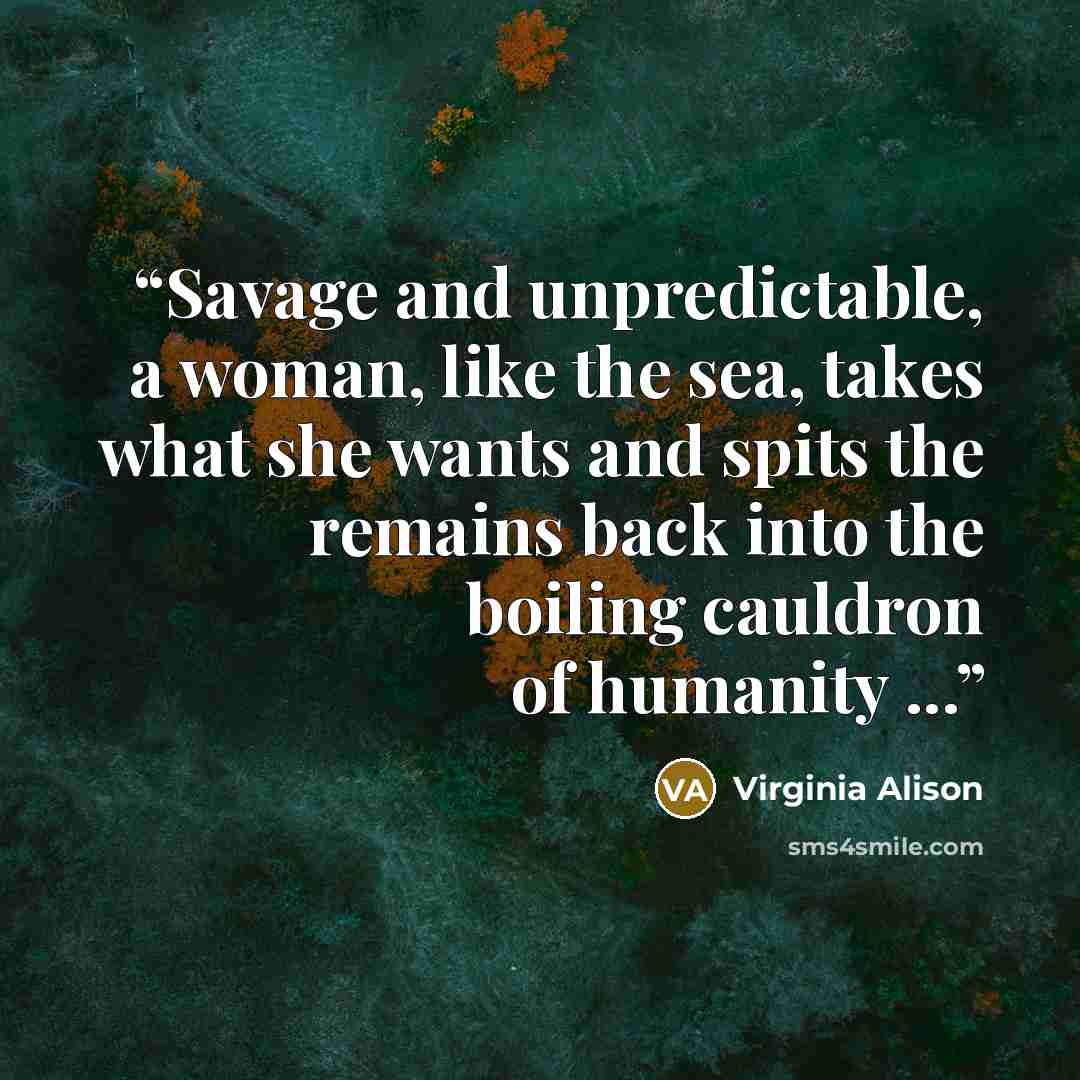 “Savage and unpredictable, a woman, like the sea, takes what she wants and spits the remains back into the boiling cauldron of humanity ...” quote by Virginia Alison