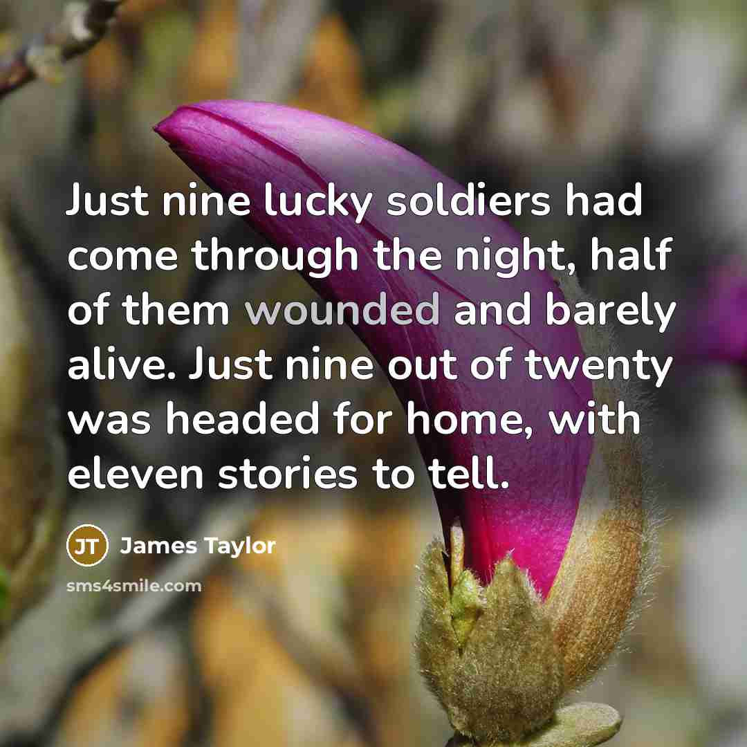 “Just nine lucky soldiers had come through the night, half…” quote by James Taylor