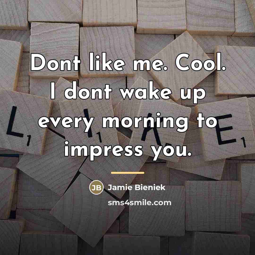“Dont like me. Cool. I dont wake up every morning…” quote by Jamie Bieniek