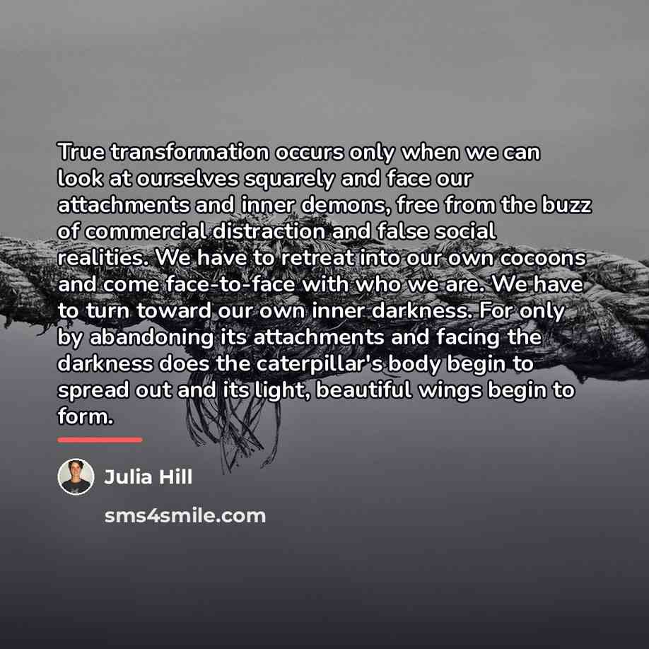 “True transformation occurs only when we can look at ourselves…” quote by Julia Hill