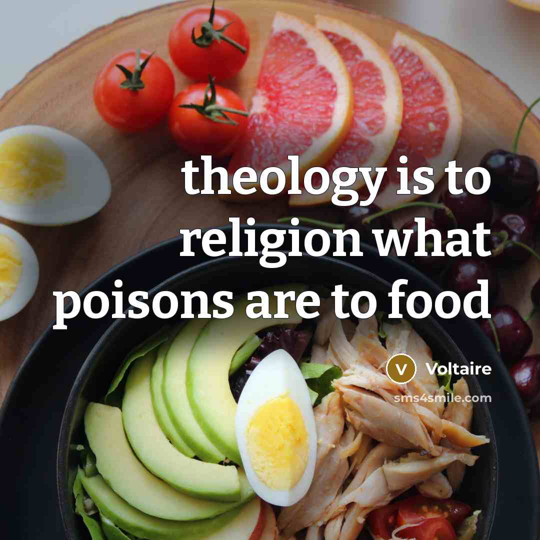 “theology is to religion what poisons are to food…” quote by Voltaire