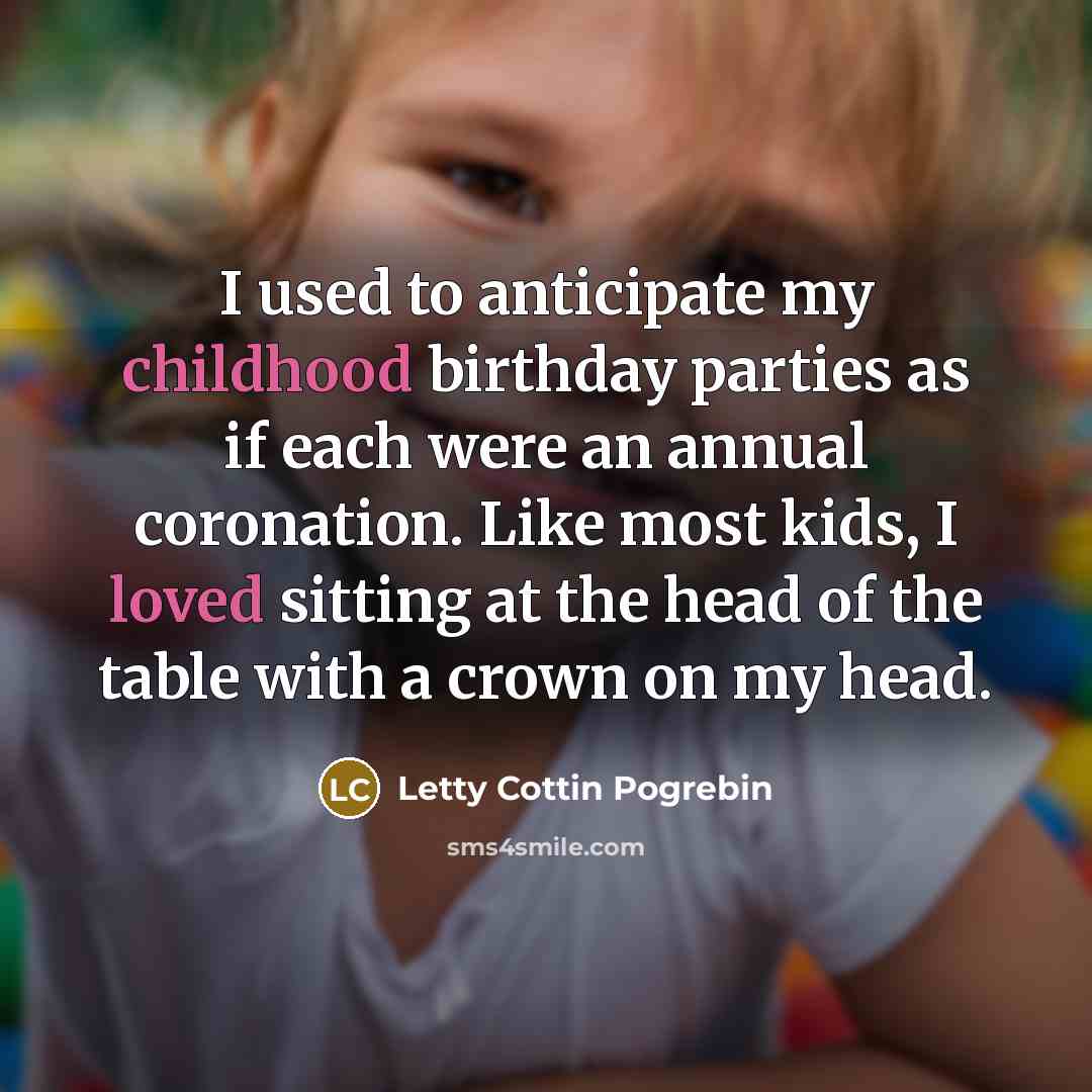 “I used to anticipate my childhood birthday parties as if…” quote by Letty Cottin Pogrebin