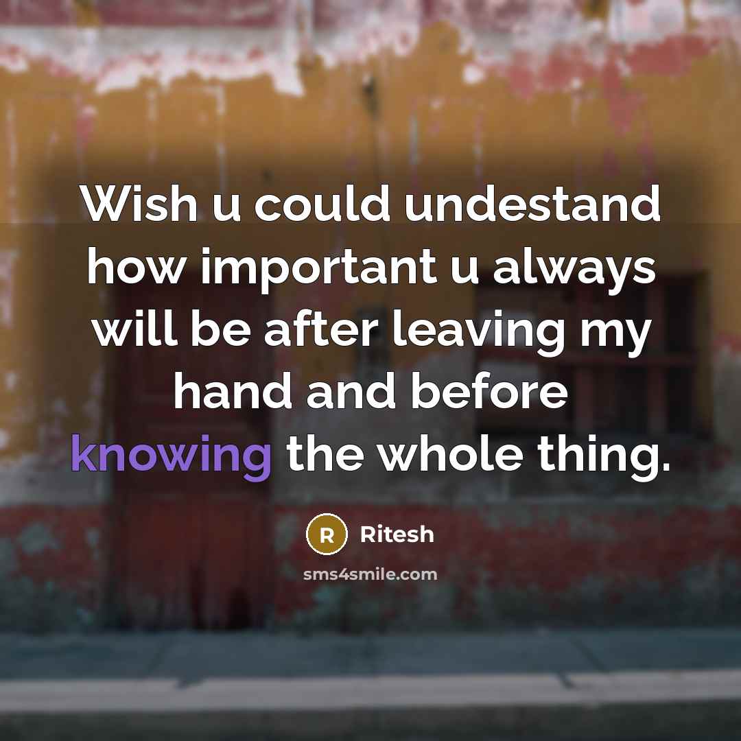 “Wish u could undestand how important u always will be after leaving my hand and before knowing the whole thing.” quote by Ritesh