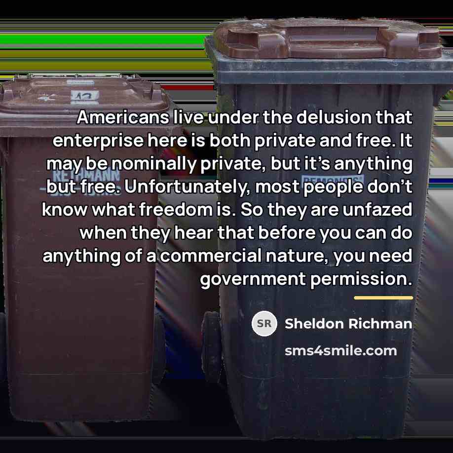 “Americans live under the delusion that enterprise here is both…” quote by Sheldon Richman