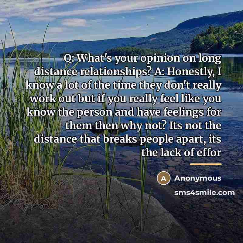 “Q: What's your opinion on long distance relationships? A: Honestly,…” quote by Anonymous