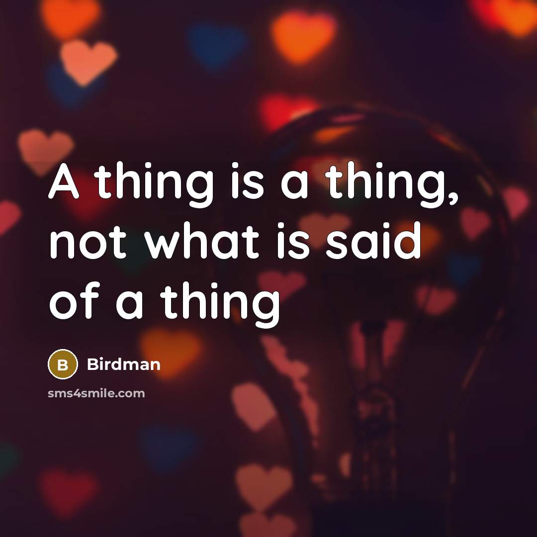 “A thing is a thing, not what is said of…” quote by Birdman