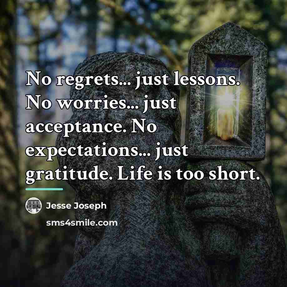 “No regrets... just lessons. No worries... just acceptance. No expectations...…” quote by Jesse Joseph