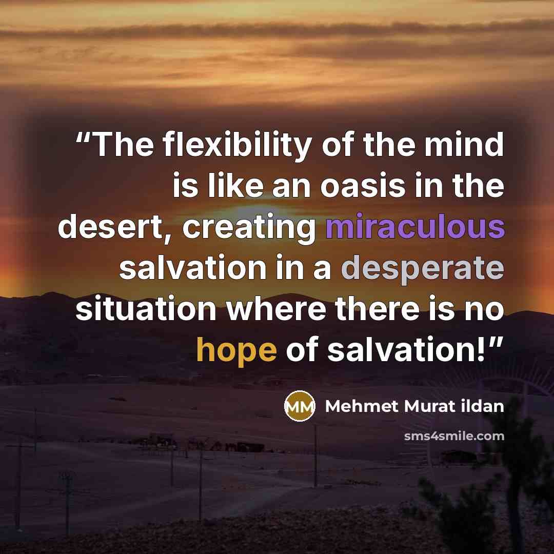 “The flexibility of the mind is like an oasis in the desert, creating miraculous salvation in a desperate situation where there is no hope of salvation!” quote by Mehmet Murat ildan