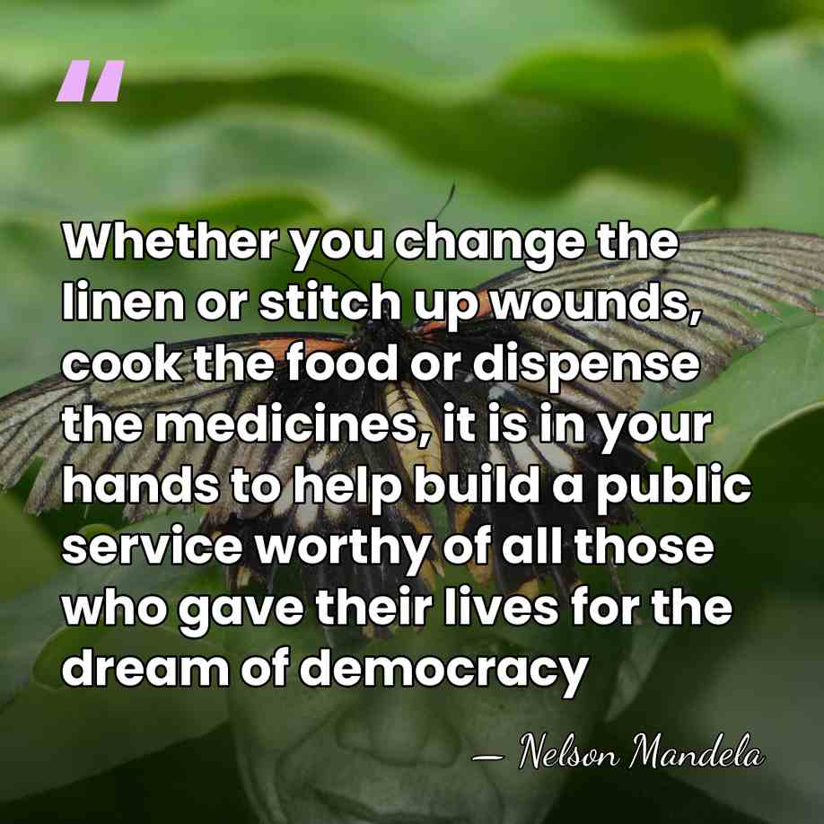 Whether you change the linen or stitch up wounds, cook the food&hellip; - Nelson Mandela
