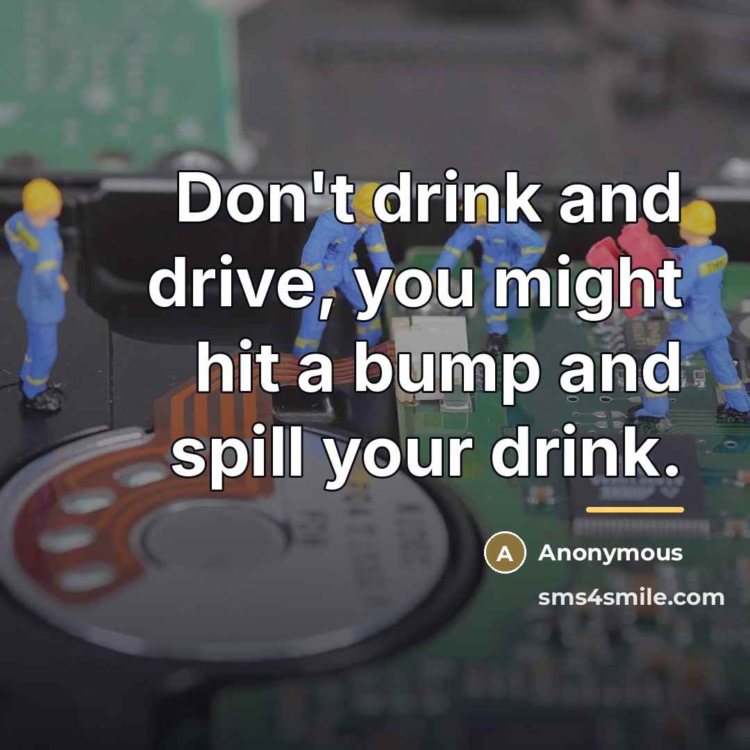 “Don't drink and drive, you might hit a bump and…” quote by Anonymous