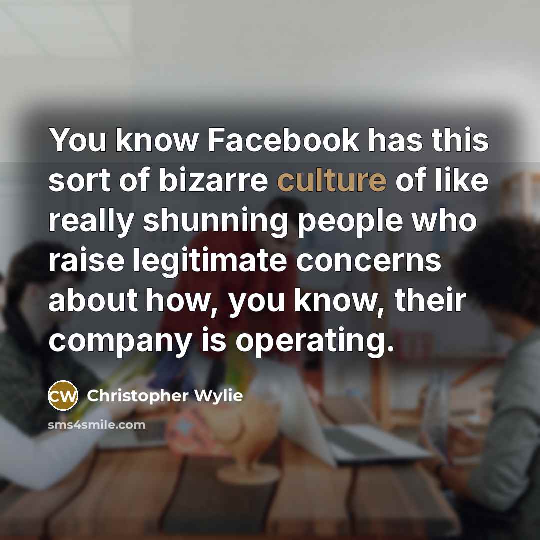 “You know Facebook has this sort of bizarre culture of…” quote by Christopher Wylie