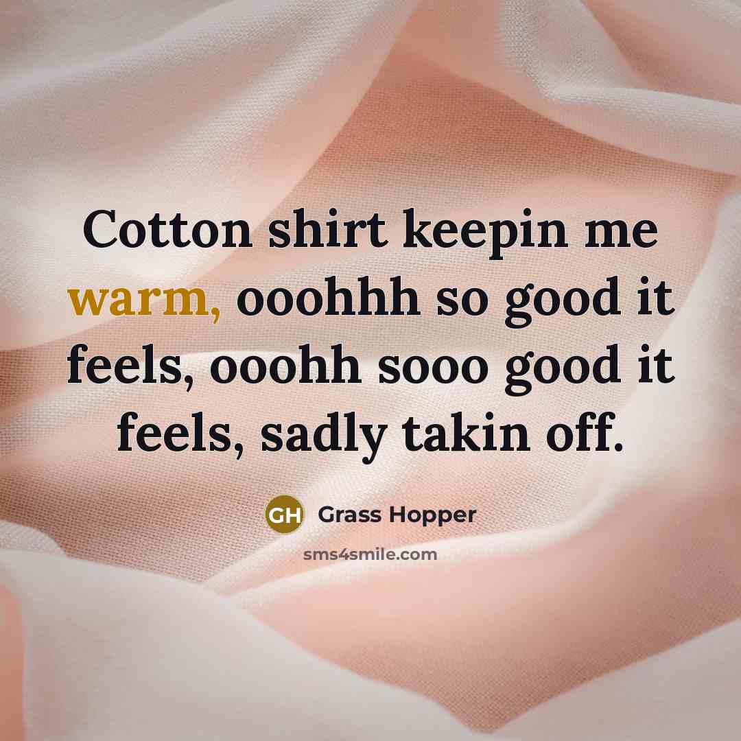 “Cotton shirt keepin me warm, ooohhh so good it feels,…” quote by Grass Hopper
