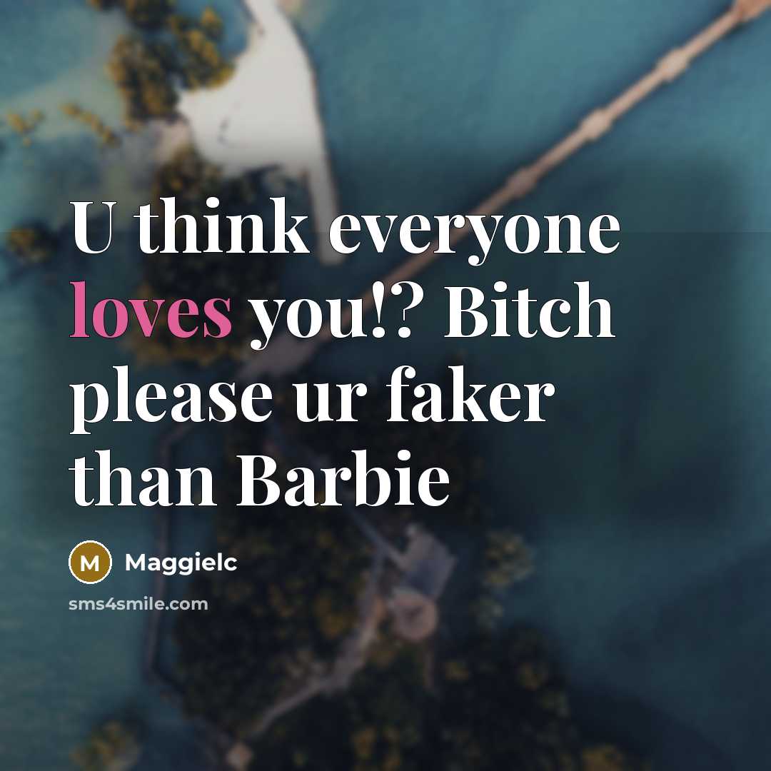 “U think everyone loves you!? Bitch please ur faker than Barbie” quote by Maggielc