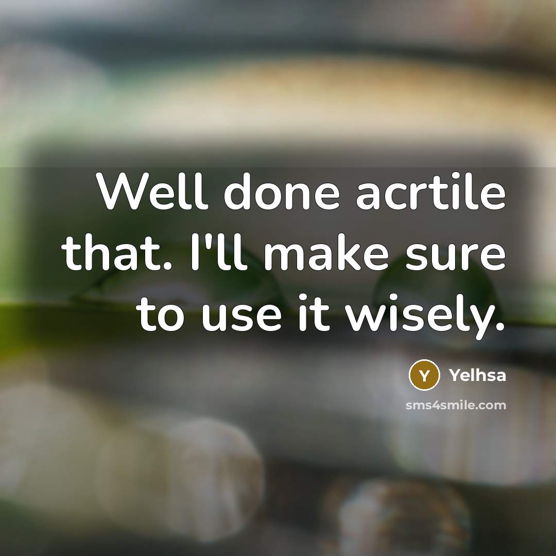“Well done acrtile that. I'll make sure to use it wisely.” quote by Yelhsa