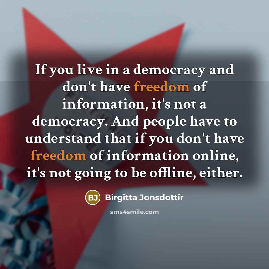 “If you live in a democracy and don't have freedom…” quote by Birgitta Jonsdottir