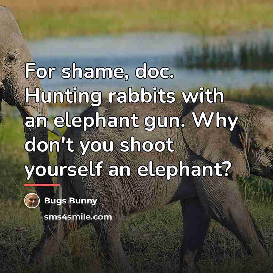 “For shame, doc. Hunting rabbits with an elephant gun. Why…” quote by Bugs Bunny