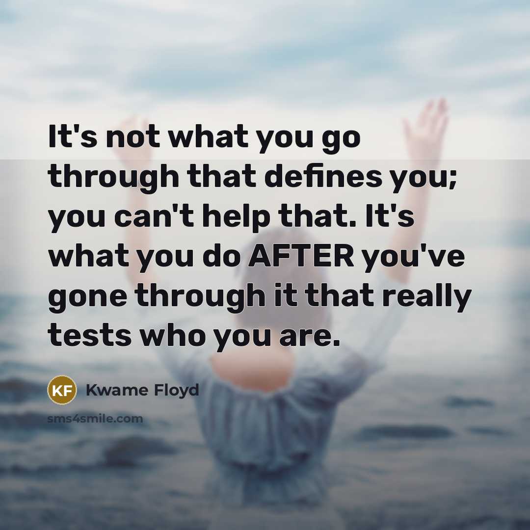 “It's not what you go through that defines you; you can't help that. It's what you do AFTER you've gone through it that really tests who you are.” quote by Kwame Floyd