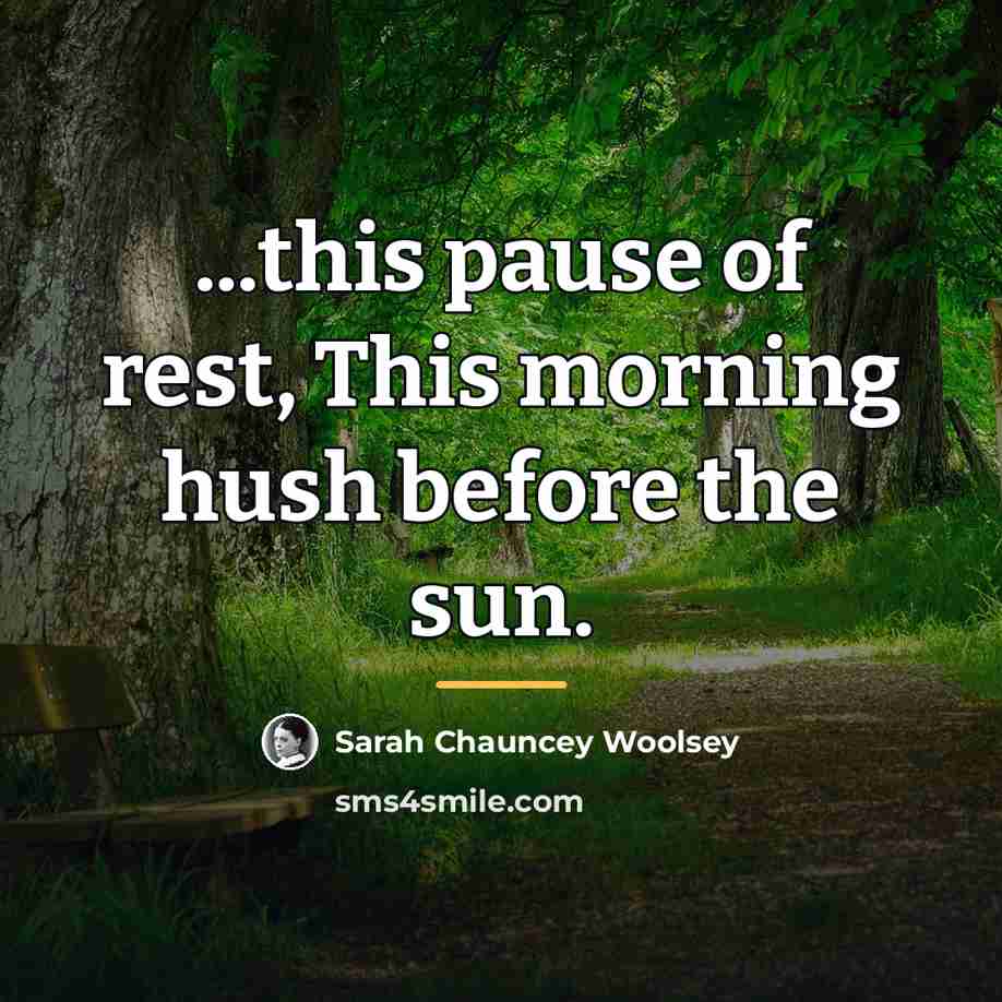 “...this pause of rest, This morning hush before the sun.…” quote by Sarah Chauncey Woolsey