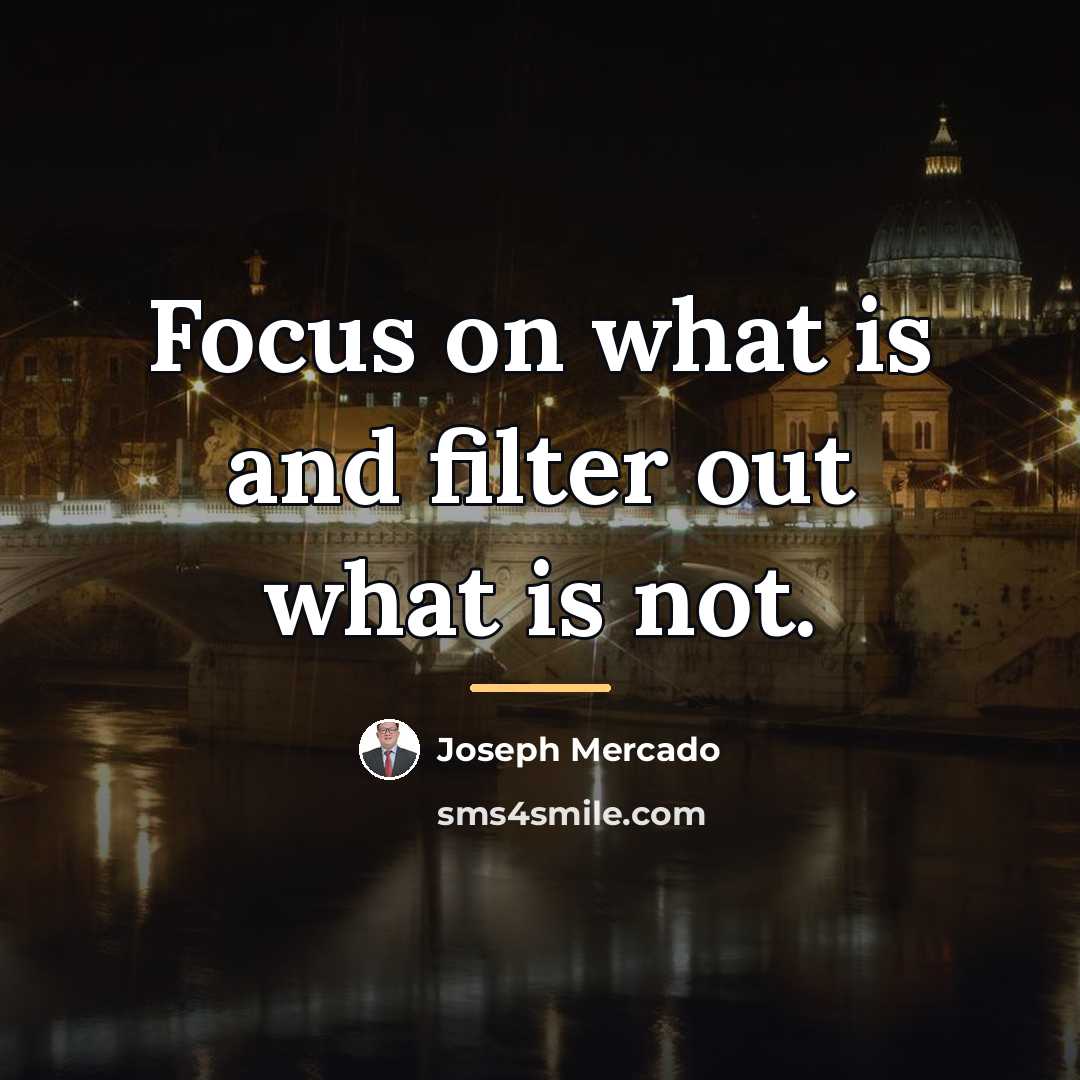 “Focus on what is and filter out what is not.…” quote by Joseph Mercado