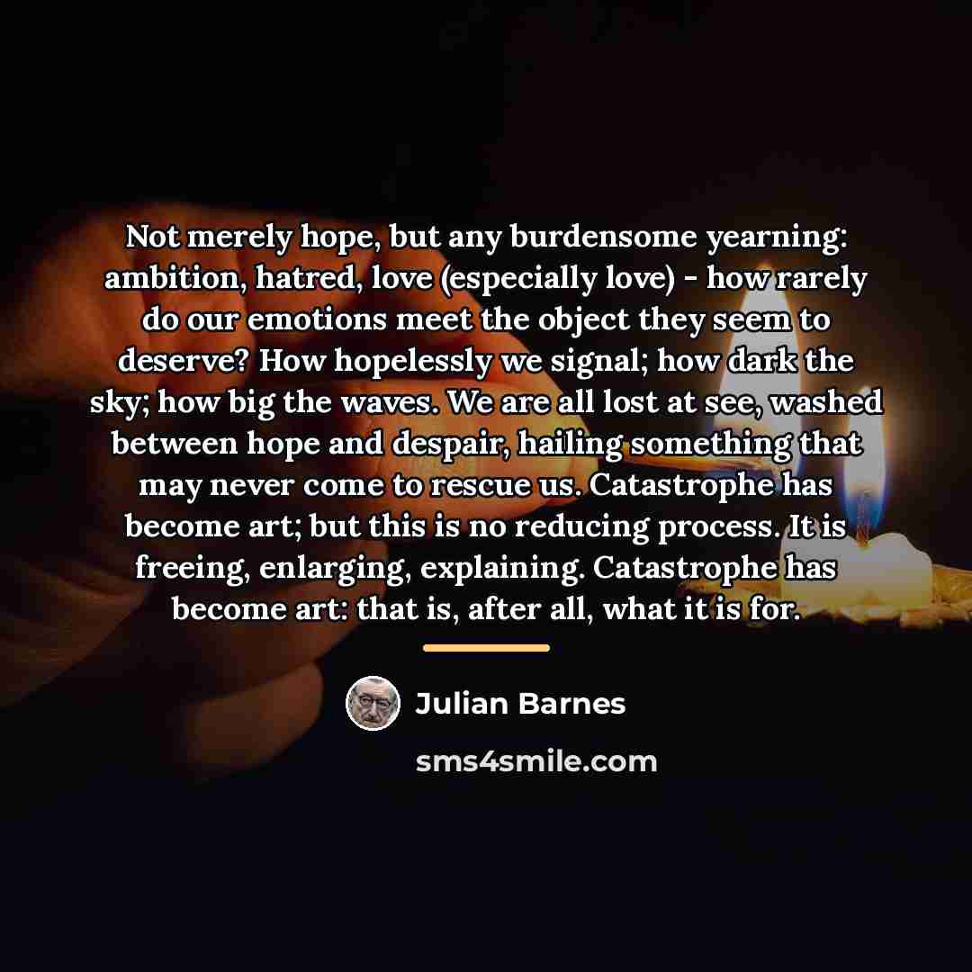 “Not merely hope, but any burdensome yearning: ambition, hatred, love…” quote by Julian Barnes
