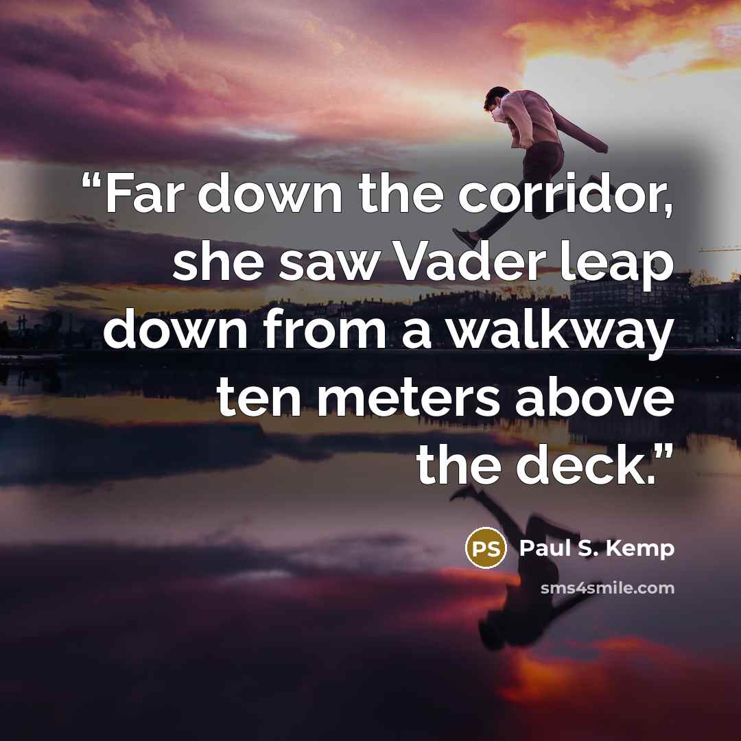 “Far down the corridor, she saw Vader leap down from a walkway ten meters above the deck.” quote by Paul S. Kemp