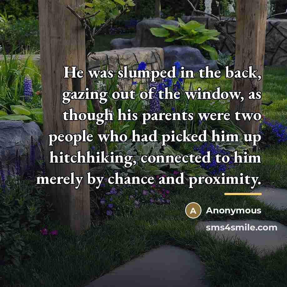 “He was slumped in the back, gazing out of the…” quote by Anonymous