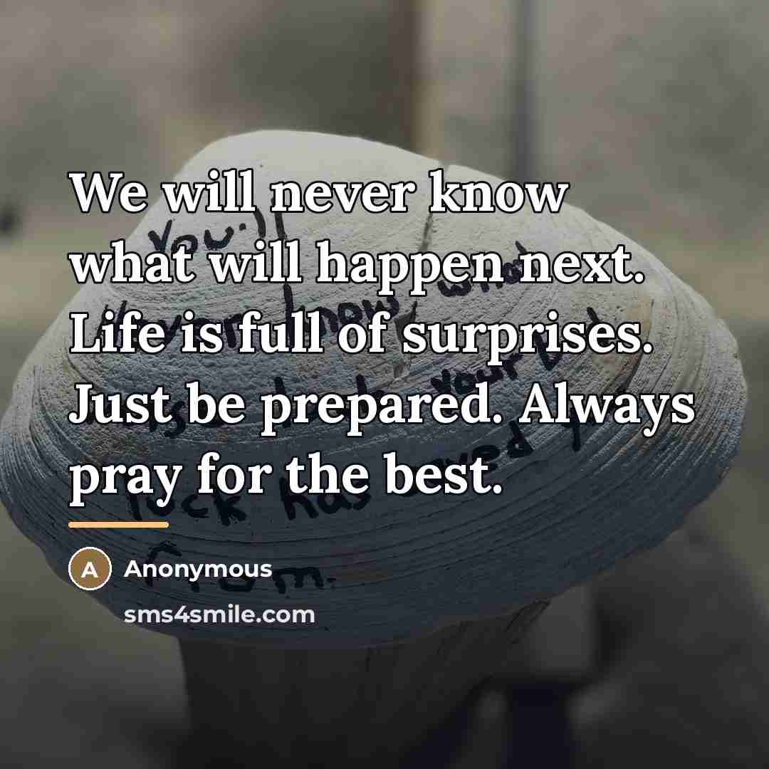 “We will never know what will happen next. Life is…” quote by Anonymous