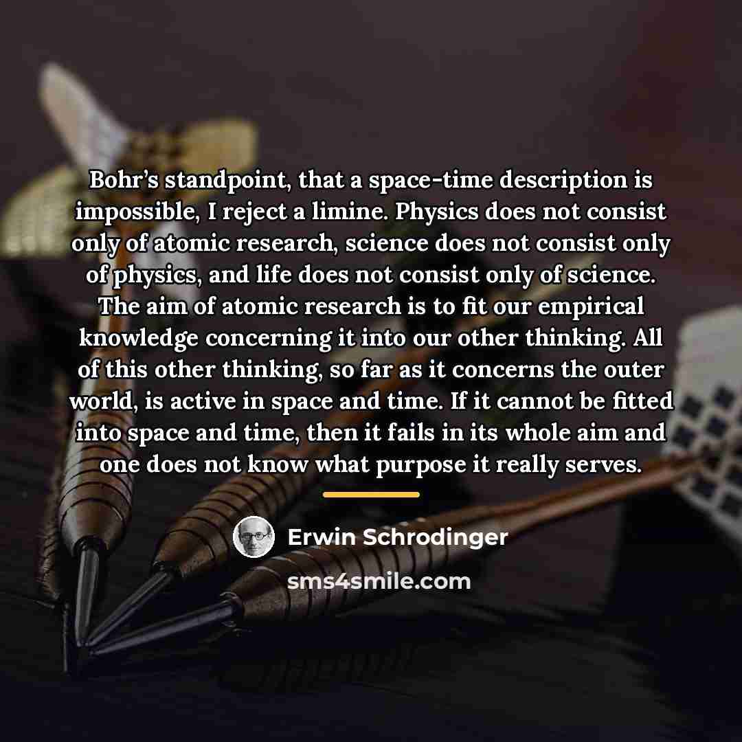 “Bohr’s standpoint, that a space-time description is impossible, I reject…” quote by Erwin Schrodinger