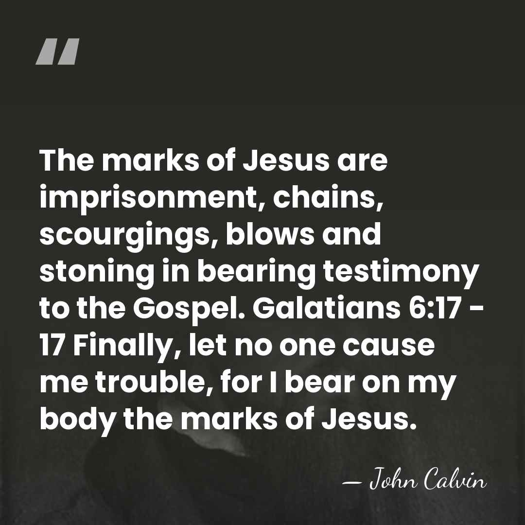 The marks of Jesus are imprisonment, chains, scourgings, blows and stoning in&hellip; - John Calvin