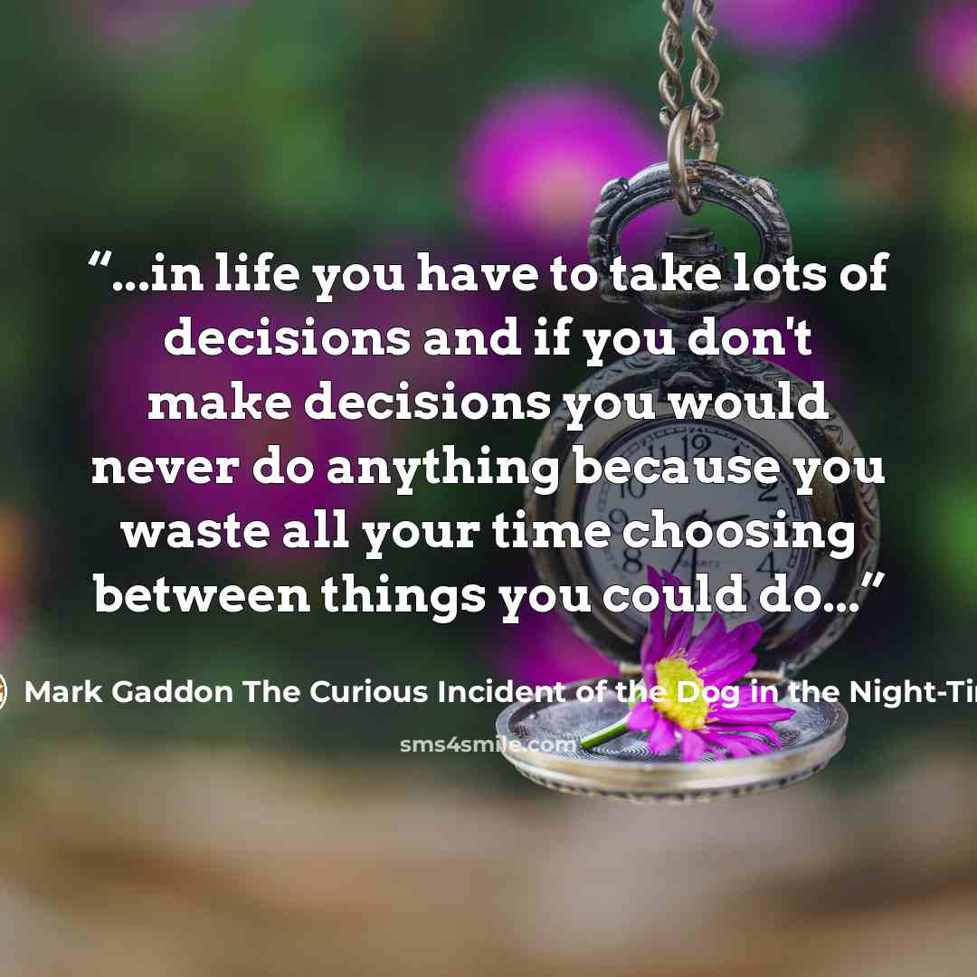 “...in life you have to take lots of decisions and if you don't make decisions you would never do anything because you waste all your time choosing between things you could do...” quote by Mark Gaddon The Curious Incident of the Dog in the Night-Time