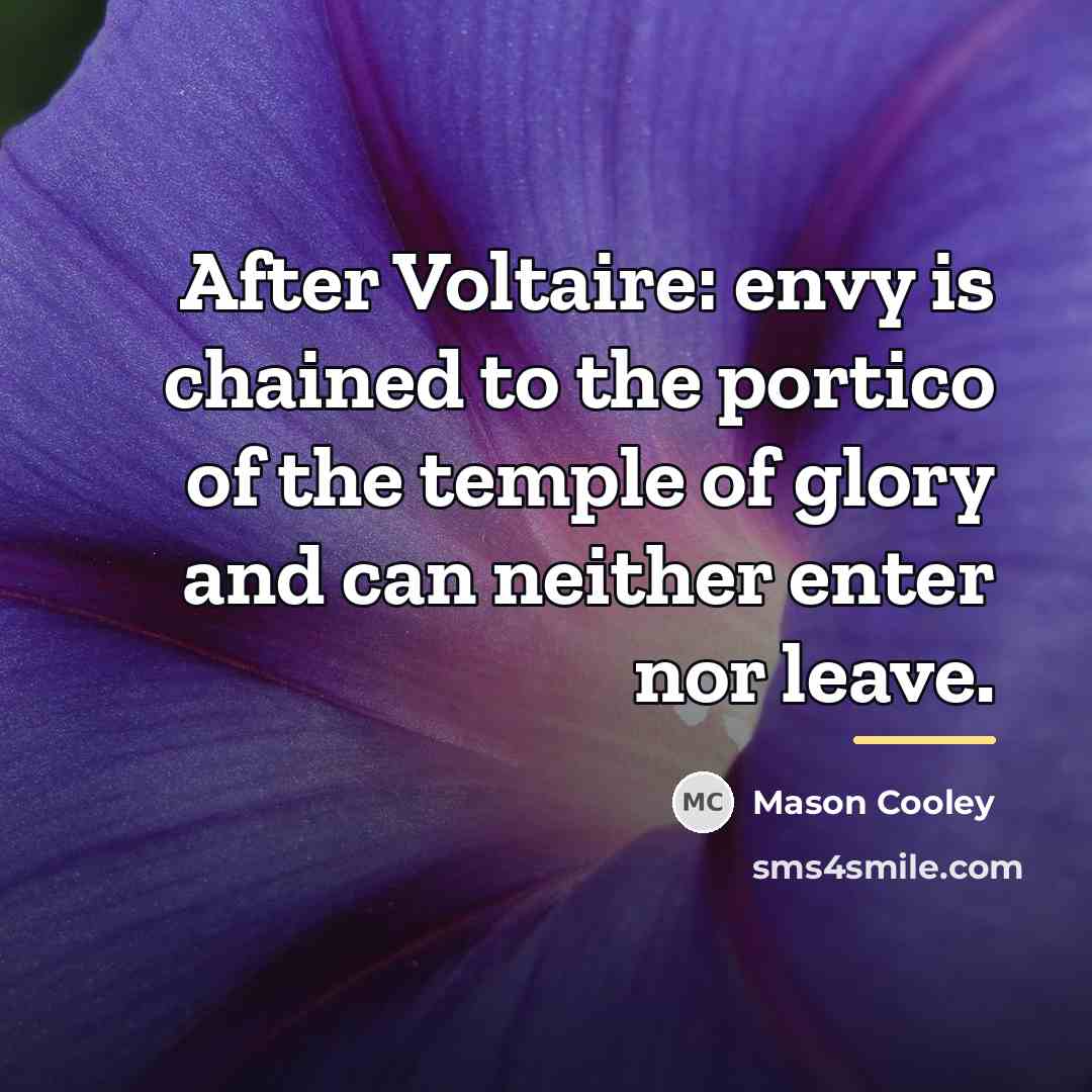 “After Voltaire: envy is chained to the portico of the…” quote by Mason Cooley