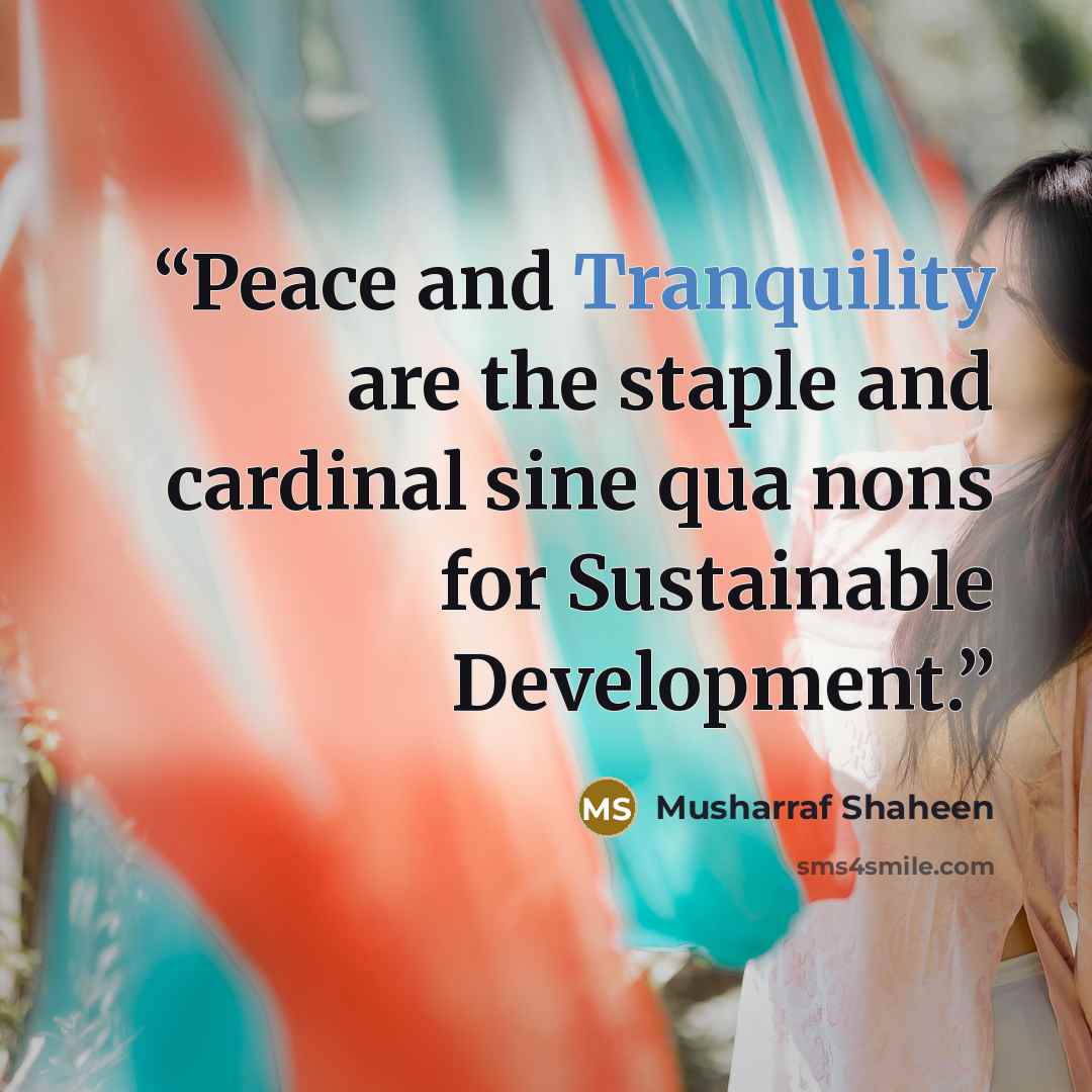 “Peace and Tranquility are the staple and cardinal sine qua nons for Sustainable Development.” quote by Musharraf Shaheen