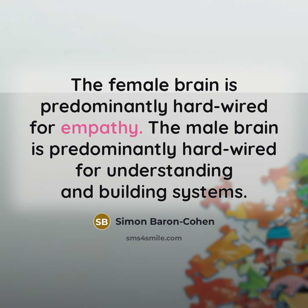 “The female brain is predominantly hard-wired for empathy. The male…” quote by Simon Baron-Cohen