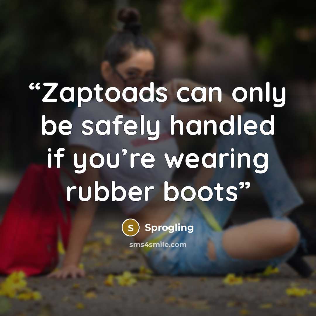 “Zaptoads can only be safely handled if you’re wearing rubber boots” quote by Sprogling