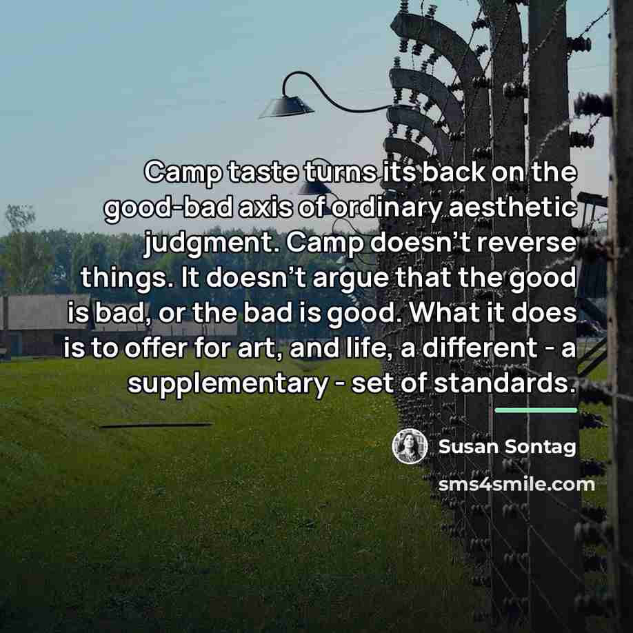 “Camp taste turns its back on the good-bad axis of…” quote by Susan Sontag