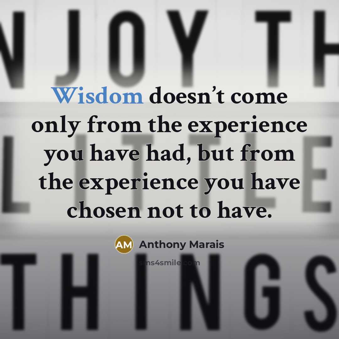 “Wisdom doesn’t come only from the experience you have had,…” quote by Anthony Marais