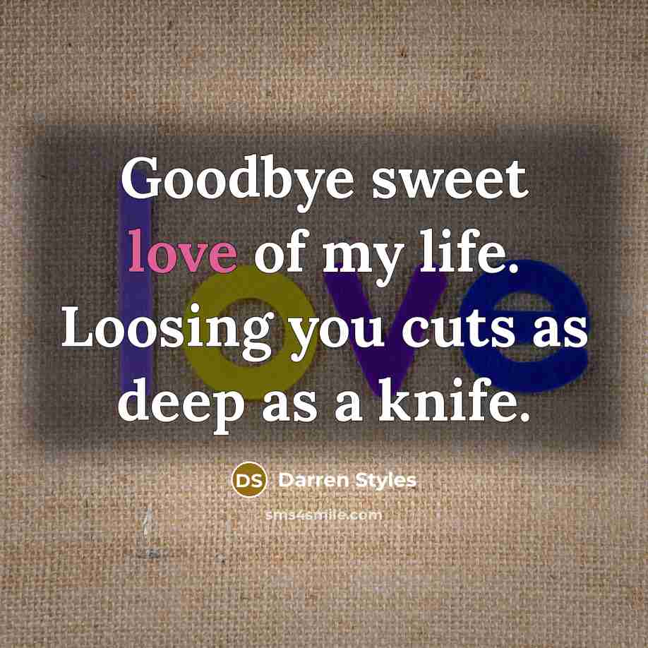 “Goodbye sweet love of my life. Loosing you cuts as…” quote by Darren Styles
