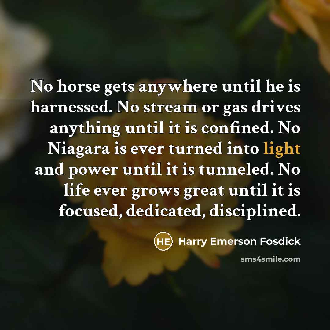 “No horse gets anywhere until he is harnessed. No stream…” quote by Harry Emerson Fosdick