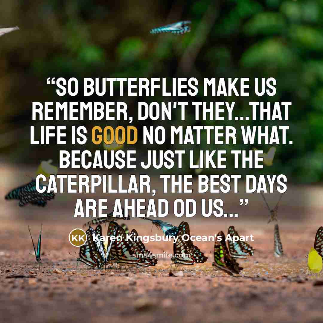 “So butterflies make us remember, don't they...That life is good no matter what. Because just like the caterpillar, the best days are ahead od us...” quote by Karen Kingsbury Ocean's Apart