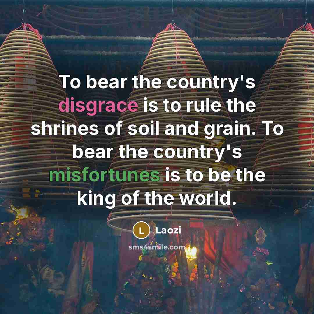 “To bear the country's disgrace is to rule the shrines…” quote by Laozi