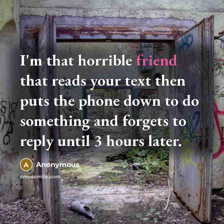 “I'm that horrible friend that reads your text then puts…” quote by Anonymous