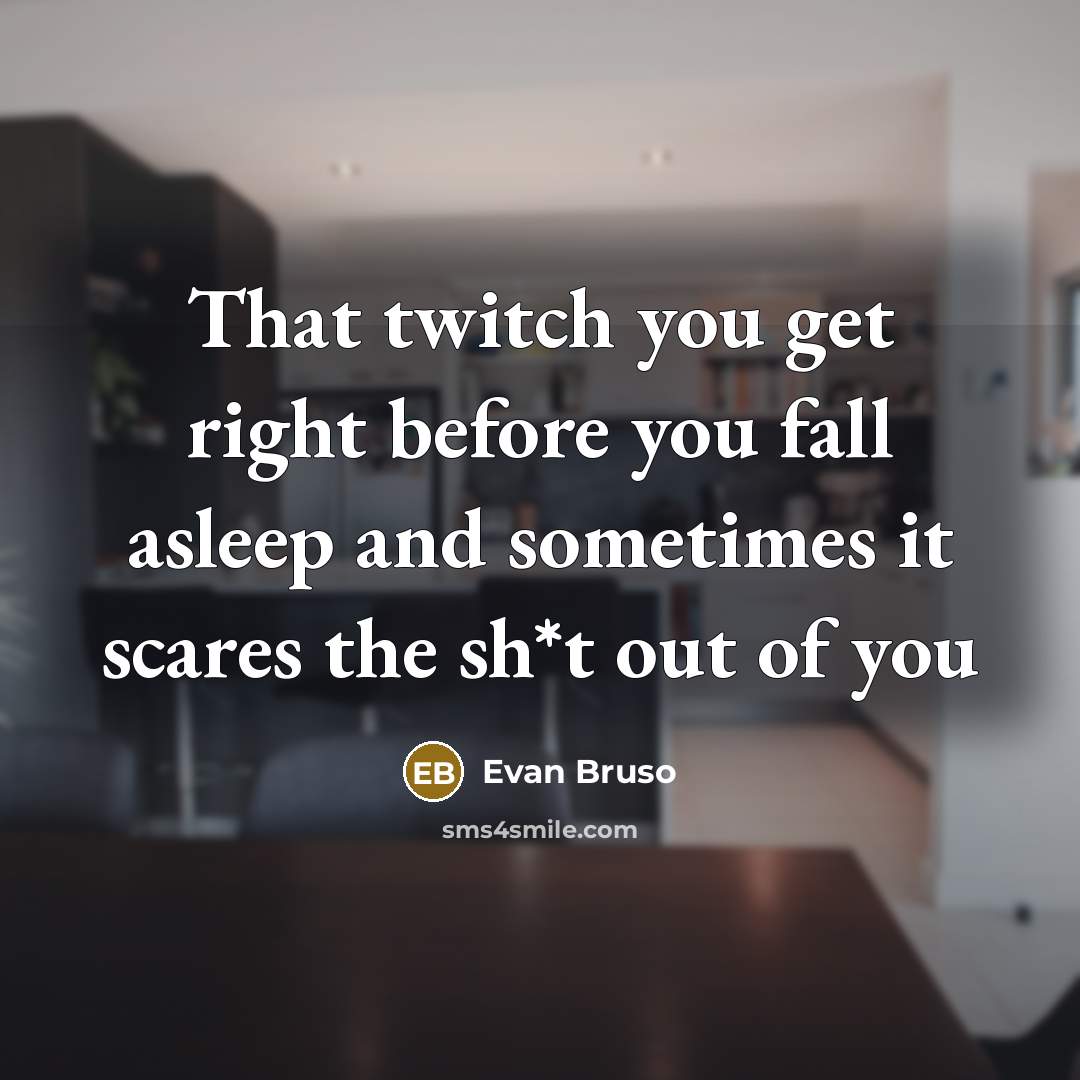 “That twitch you get right before you fall asleep and…” quote by Evan Bruso