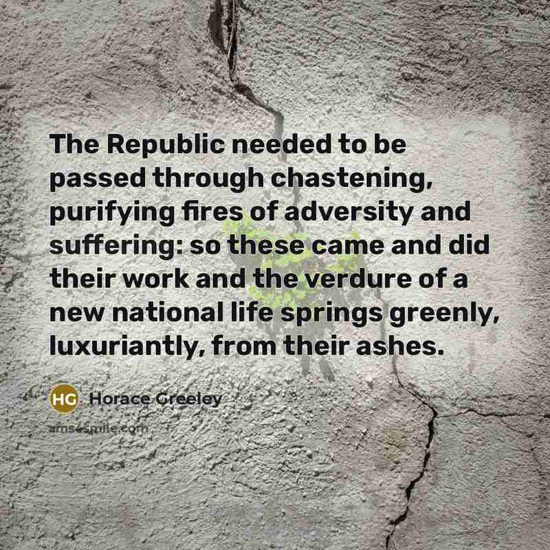 “The Republic needed to be passed through chastening, purifying fires…” quote by Horace Greeley
